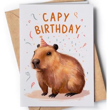 Imagem de Lindo cartão de aniversário de capivara - engraçado "aniversário da capa" trocadilho animal para ela, ele - lembrancinhas ou decorações temáticas de festa de animais capivara para crianças - Cartões