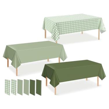 Imagem de JarThenaAMCS 12 peças de toalhas de mesa verde sálvia toalha de mesa de plástico xadrez retangular toalha de mesa descartável para decoração de mesa de jantar de festa de primavera, 137 x 272 cm
