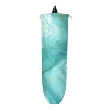 Imagem de Suporte de sacola de compras de redemoinhos dourados e azul-petróleo, suporte de saco de plástico para armário, suporte de saco de pendurar para sacolas plásticas