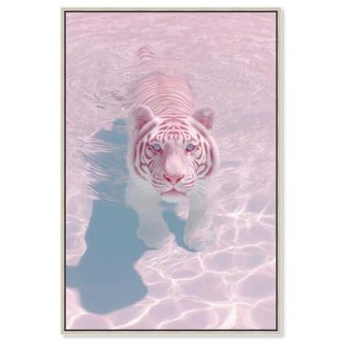 Imagem de Impressão em tela de tigre rosa fotografia animal por Art Remedy, moldura prata, 40 x 61 cm