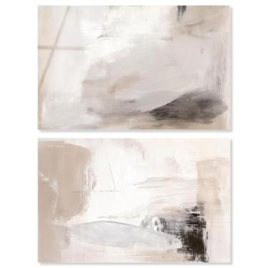 Imagem de Conjunto de 2 arte de parede para sala de estar com impressão acrílica abstrata Neutral Harmony da Art Remedy, pronto para pendurar, 76 x 50 cm