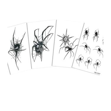 Imagem de 4 peças de suco de ervas, semipermanente, minitatuagem simples, teia de aranha escura, presente de férias, 7 a 14 dias, sem queda, não reflexivo, braço, ombro, pescoço, clavícula, corpo, adesivo de