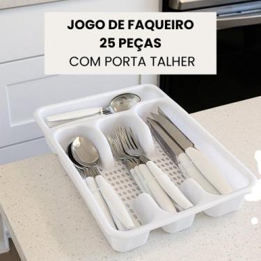 Imagem de Jogo de Faqueiro 25 Peças com Porta Talher - Branca - QUALITY HOUSE