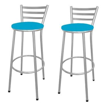Imagem de Kit 2 Banco Banqueta Alta Prata C/Encosto Chapa(Azul)