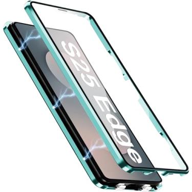 Imagem de [Material de metal] Capa para Samsung Galaxy S25 Edge, capa de celular externa com proteção contra quedas de grau militar com tela de vidro integrada e protetor de lente da câmera, capa de metal para