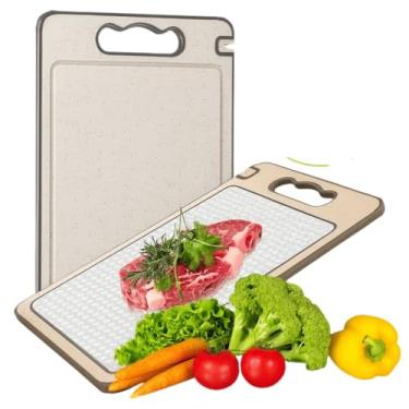 Imagem de Tábua de Corte Dupla Face em Aço Inox com Afiador de Facas e Triturador de Alho, Superfície Antiderrapante, Ideal para Cozinha Premium