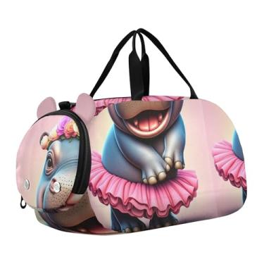 Imagem de Sacola de viagem com ursinho de pelúcia abraçando boneco de neve, bolsa de viagem infantil, bolsa esportiva para meninos, Linda flor rosa hipopótamo, Clássico