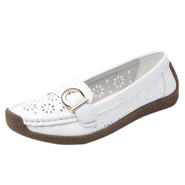 Imagem de Mocassins femininos fashion casual versátil oco macio inferior grosso confortável primavera e verão moda casual, Branco, 39