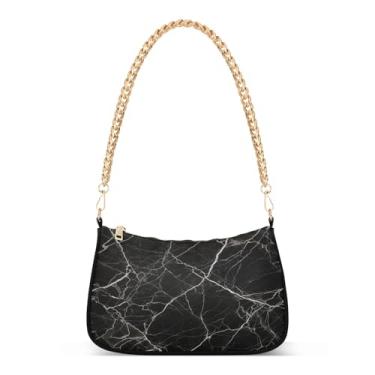 Imagem de Bolsa de ombro clássica com textura de mármore preto, bolsa feminina Hobo média, bolsa clutch versátil para uso diário e noite