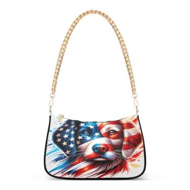 Imagem de Bolsa de ombro de corrente fofa de desenho patriótico de cachorro, bolsa Hobo com estampa artística para mulheres, bolsa clutch moderna