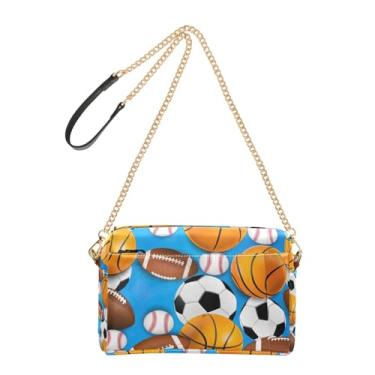 Imagem de Joitme Bolsa feminina tiracolo bolsa para celular bolsa de ombro de couro PU alça de corrente bolas esportivas bolas de futebol azul desenho animado