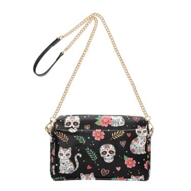 Imagem de Joitme Bolsa de ombro feminina colorida de caveira de açúcar com alça de corrente para celular