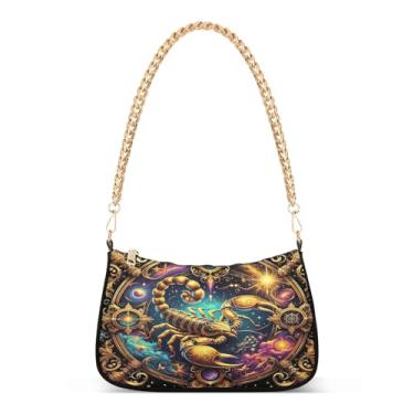 Imagem de Bolsa de ombro com corrente de desenho animado de animais dourados, bolsa Hobo com estampa artística para mulheres, bolsa versátil para noite e clutch