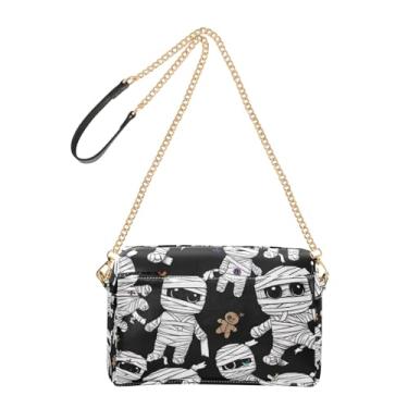 Imagem de Joitme Bolsa de ombro feminina transversal para celular linda bolsa de ombro de couro PU alça de corrente múmias fofas preto branco