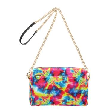 Imagem de Joitme Bolsa tiracolo feminina vibrante tie dye redemoinhos vermelhos bolsa para celular linda bolsa de ombro de couro PU alça de corrente