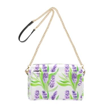 Imagem de Joitme Bolsa feminina tiracolo bolsa para celular bolsa de ombro de couro PU com alça de corrente lavanda flores roxas brancas