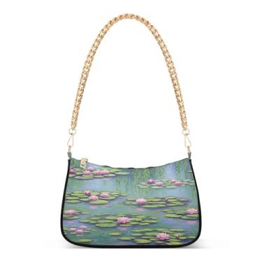 Imagem de Bolsa de ombro com corrente de lírios florais aquarela, bolsa de mão Hobo média artística para mulheres, elegante bolsa clutch para noite