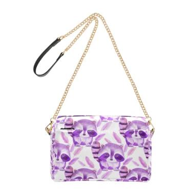 Imagem de Joitme Bolsa feminina branca guaxinim roxa pastel, bolsa transversal, bolsa para celular, alça de corrente, bolsa de ombro de couro PU