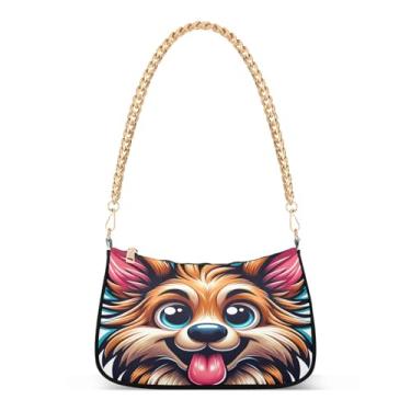Imagem de Linda bolsa de ombro com corrente de cachorro de desenho animado, bolsa feminina Hobo, bolsa de mão com estampa artística para todos os dias e festas