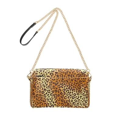 Imagem de Joitme Bolsa feminina tiracolo bolsa de ombro para celular pele de leopardo marrom amarelo alça de corrente de couro PU