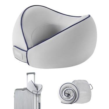Imagem de Travesseiros de viagem para aviões, travesseiro de pescoço de espuma viscoelástica para viagens, design ergonômico, suporte de pescoço de viagem com bolsa de armazenamento, travesseiro de avião de