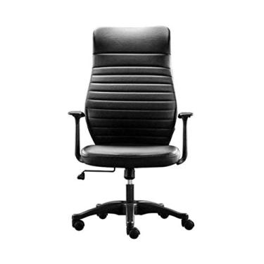 Imagem de Cadeira de mesa de escritório em casa, encosto alto, giratória, de couro PU, inclinável, para computador, para casa, peso de 200 kg, preta, para jogos, cadeira de escritório