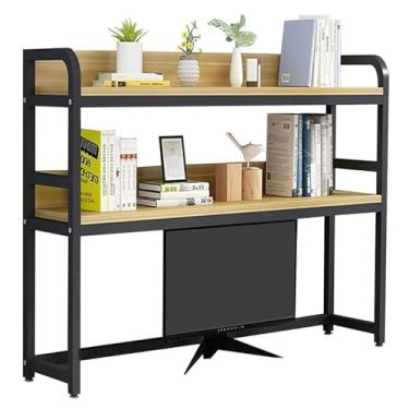Imagem de Prateleira de armazenamento de mesa de computador ajustável de 2 camadas - estante de mesa de computador de madeira e metal, estante de mesa para mesa de computador, prateleira de exibição de bancada