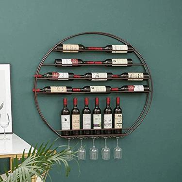 Imagem de Prateleira de garrafa montada rack de vinho suporte de vidro de metal suporte de garrafa de armazenamento moderno sala de estar decoração de parede criativa (cor: preto tamanho: 80 cm)