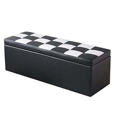 Imagem de Banqueta de pés pufes e banquetas para pés pufes e banquetas de banco de peito otomano sapatos de troca de banco de lazer PU madeira maciça simples e elegante, 5 tamanhos, 6 cores (cor: preto, tamanho