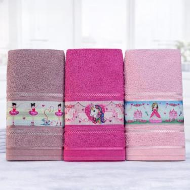 Imagem de KIT 3 Toalhas de Banho Infantil Felpuda Para Criança Com Faixa Decorada (Menina)