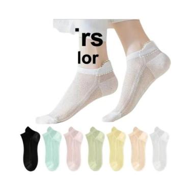 Imagem de Meias Curtas Femininas De Malha Fina Respirável 6 a 12 Pares Cor Sólid