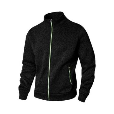 Imagem de Jaqueta Cardigan Masculina Leve Com Gola Alta E Zíper, Manga Longa, Co