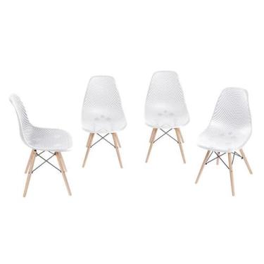 Imagem de Kit 04 Cadeiras Boxbit Colmeia Branca Base Madeira, BRANCA, CHINA