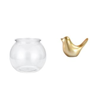 Imagem de Whtkoph Elegante Vaso Transparente em Formato de Aquário com Escultura de Pássaro Dourado, Ideal para Mesa de Escritório, Decoração de Casa E Presentes de Boa