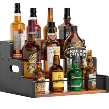 Imagem de Yelinkws Rack organizador de xarope de café, prateleira de suporte de garrafa de madeira, organizador de bancada de 3 níveis, rack de vinho, armazenamento rústico de estação de café para xarope