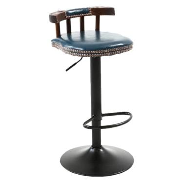 Imagem de Banqueta de bar American Lift, banco alto de ferro forjado, cadeira de bar minimalista moderna, material de couro de cera de óleo vintage, cadeiras de assento