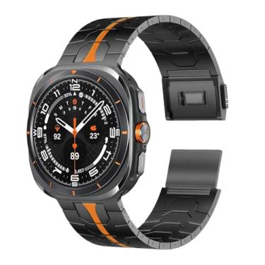 Imagem de FFHAO Pulseira magnética de titânio para Samsung Galaxy Watch Ultra 7 de 47 mm masculina, pulseira luxuosa para samsung GALAXY WATCH 47 ultra sem lacunas (preto e laranja)
