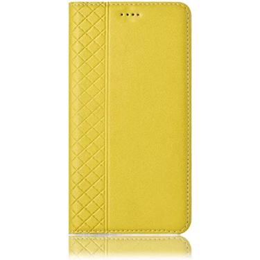 Imagem de GANYUU Capa flip de couro genuíno com slot para cartão, para Apple iPhone 14 Pro Max Case 6,7 polegadas 2022 Capa fólio magnética à prova de choque [Suporte] (Cor: Limão)