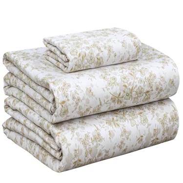 Imagem de RUVANTI Jogo de cama solteiro 100% algodão - tecido de cetim macio sedoso para uma sensação de hotel de luxo, bolso profundo de 40,64 cm, refrescante, respirável e durável, 3 peças, felicidade