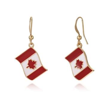 Imagem de XYAYOU Brincos pendentes da bandeira do Canadá Americano, para mulheres, brincos pendurados com bandeira do país, joias patrióticas dos dias da independência, Medium, Acrílico, Sem pedra preciosa