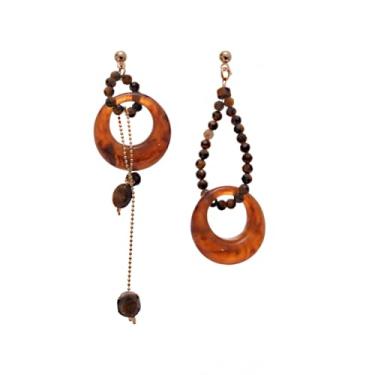 Imagem de Brincos pendentes ovais com contas de acrílico para mulheres, brincos de borla de corrente marrom assimétrico boêmio, joias modernas, acessórios, presentes, Large, Acrílico, Sem pedra preciosa