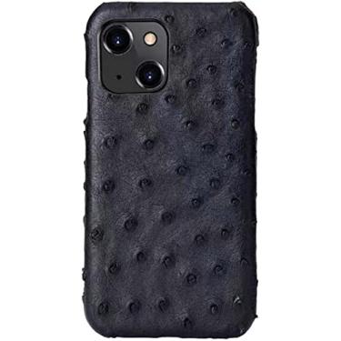 Imagem de ONECMN Capa traseira de telefone de couro avestruz, capa de negócios respirável à prova de choque para Apple iPhone 14 Plus 6,7 polegadas 2022 [proteção de tela e câmera] (cor: preto)