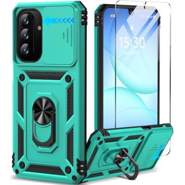 Imagem de Taisairu Capa para Samsung Galaxy A17 5G com protetor de tela e capa de lente de câmera deslizante, suporte de anel magnético de rotação de 360° integrado à prova de choque, capa protetora para