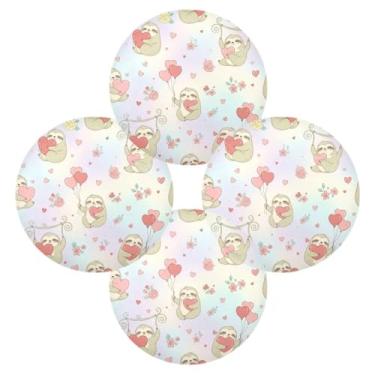 Imagem de Wassud Jogo americano conjunto de 4 tapetes de mesa redondos com corações preguiças para cozinha e jantar, tapetes laváveis e resistentes ao calor, decoração de mesa 39 cm