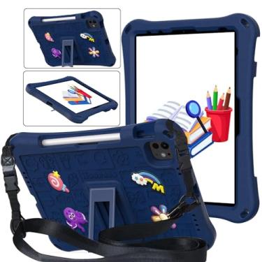 Imagem de Capa para iPad Air 11 polegadas M2 (2024) Air 6ª geração, iPad Air 5ª/4ª geração (2022/2020) com suporte para lápis, suporte para Pencil Pro e Pencil (USB-C), suporte e alça de ombro, Azul marinho