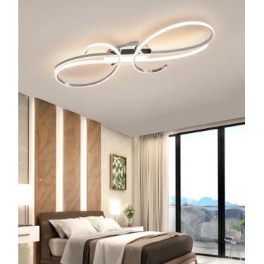 Imagem de Luminária de teto regulável com controle remoto, moderna, em LED, para sala de estar, quarto, sala de jantar e cozinha (cromada, 80 cm)