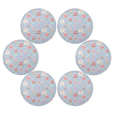 Imagem de Wassud Jogo americano conjunto de 6 tapetes de mesa redondos pastel para cozinha e jantar tapetes laváveis resistentes ao calor para decoração de mesa 39 cm