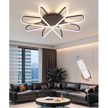 Imagem de Luminária de teto LED moderna para sala de estar, com intensidade ajustável e controle remoto, na cor preta, ideal para quarto, cozinha, escritório e ambientes internos (80 cm).