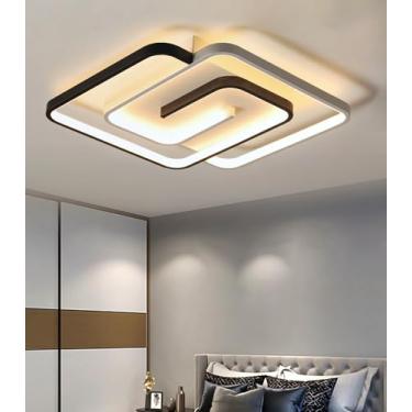 Imagem de Luminária de teto LED moderna, embutida, quadrada, dimerizável, com controle remoto, em acrílico, para quarto e sala de jantar (55 x 55 cm)