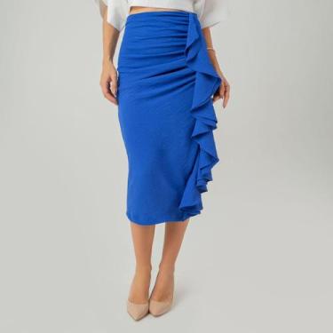 Imagem de Saia susie midi babado feminina - Susie Modas, Azul escuro, G